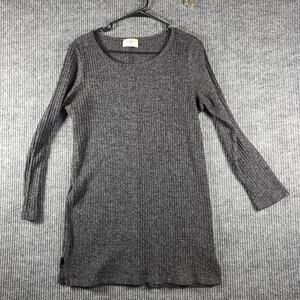 Everly Gray Ribbed Knit Tunic Top Long Sleeve‎ Stretch Size Small